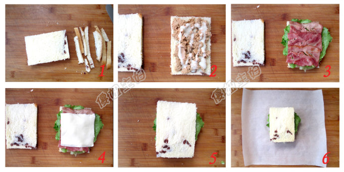 （早餐系生活6）培根三明治的做法/燕麦水果粥的做法/面包沙拉的做法[傻妞主妇]