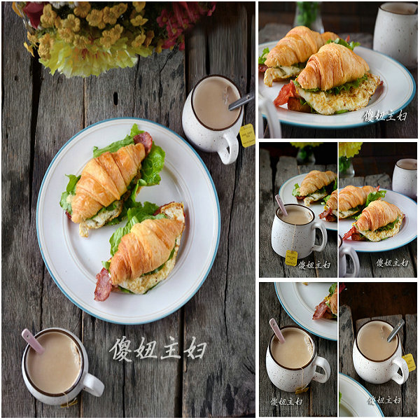 （早餐系生活28）红茶拿铁的做法/可颂三明治的做法[傻妞主妇]