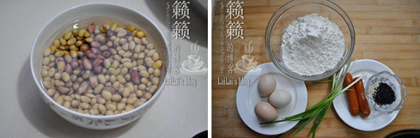 脆皮热狗肠蛋饼的做法/花生豆浆的做法/水果拼的做法[籁籁]